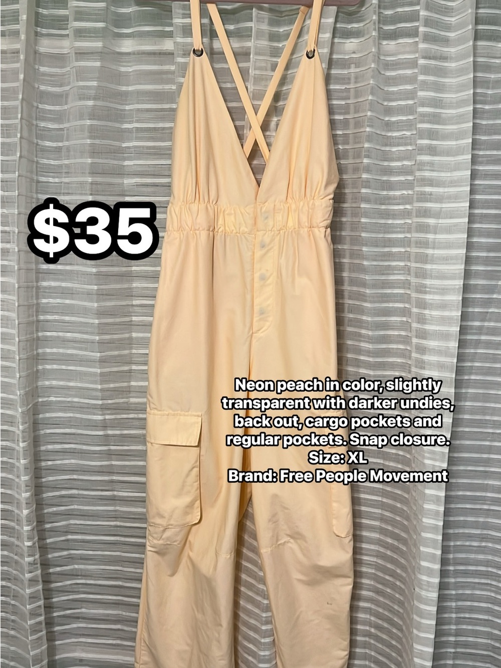 Free People Peach Crossback Cargo Jumpsuit